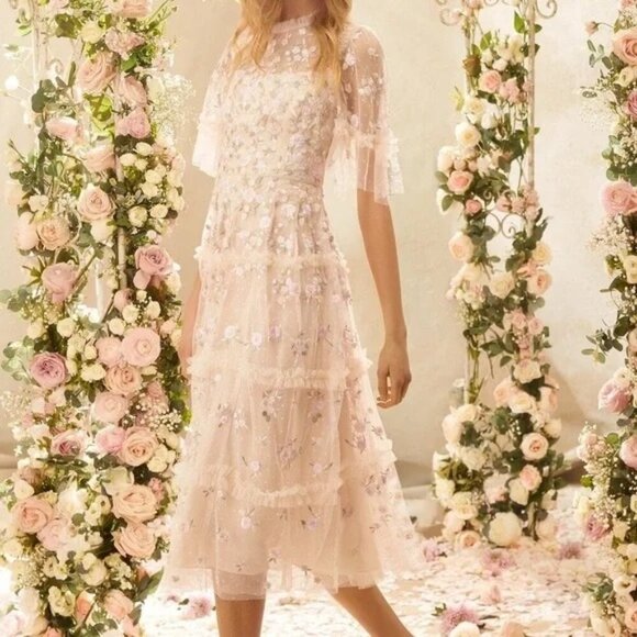 NEEDLE & THREAD Martha Ditsy Ballerina Dress In Champagne US 12 UK 16 EU 44 NWT